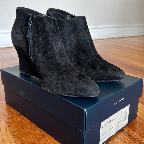 Cole Haan Jordyn Wedge Bootie- Black Suede - Picture 1 of 4